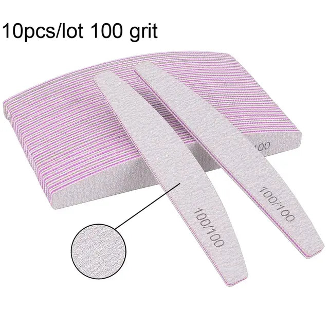 5/10Pcs Professional Nail File 100/180 Sandpaper Strong Thick Nail Files Sanding Half Moon Lime nail accessories and Tools