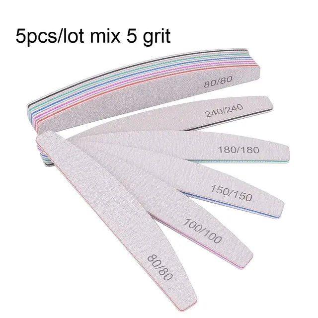 5/10Pcs Professional Nail File 100/180 Sandpaper Strong Thick Nail Files Sanding Half Moon Lime nail accessories and Tools