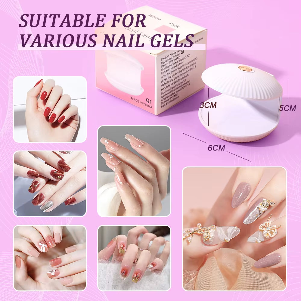 Mini UV LED Nail Lamp 5 Leds Nail Dryer Portable Manicure Lamp Shell Shaped Nail Art Lamp Nail Art Tools