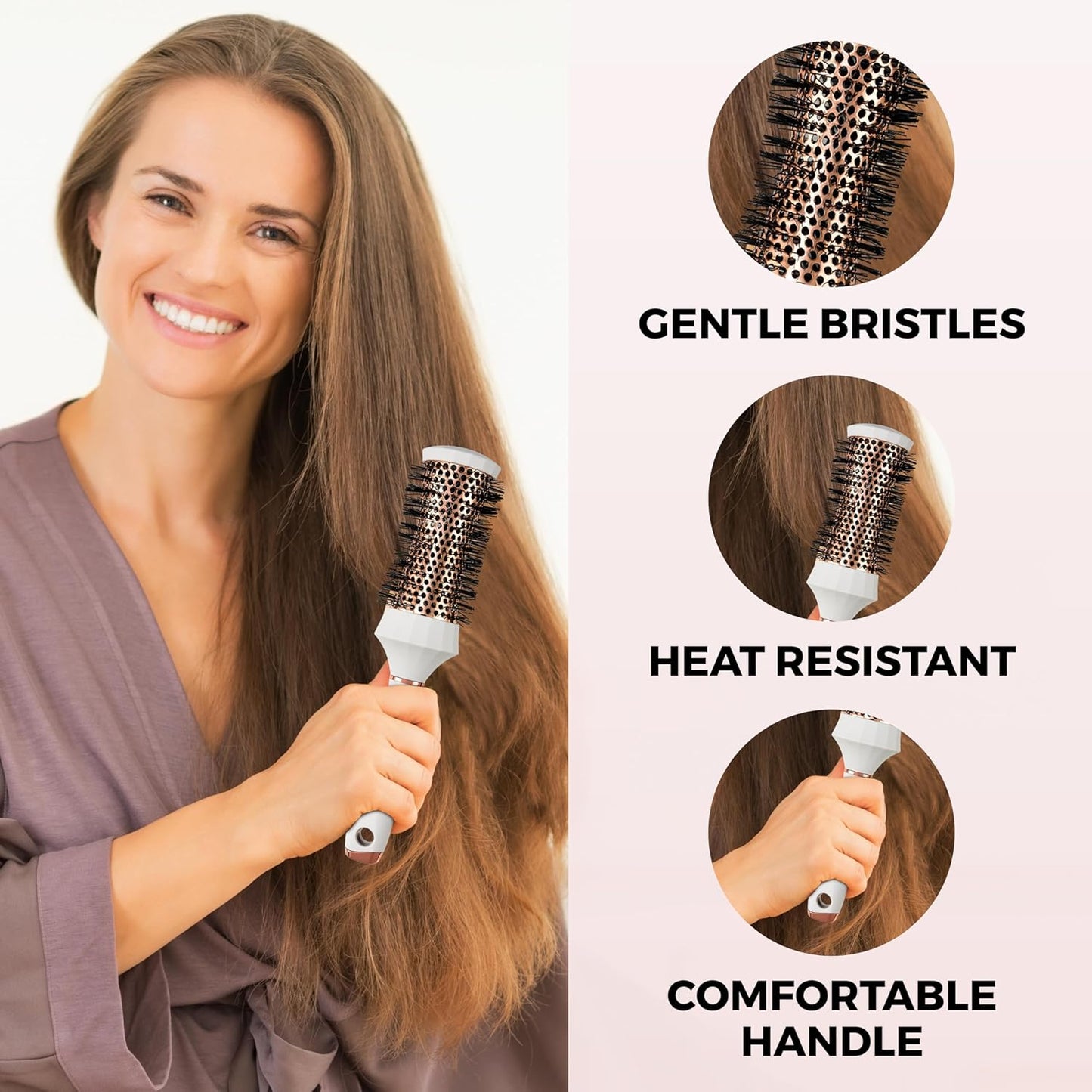 round Hair Brush Set, 4 Piece Professional Blow Dry Kit with 3 round Brushes and Comb for Styling, Beauty Gifts Sets for Women